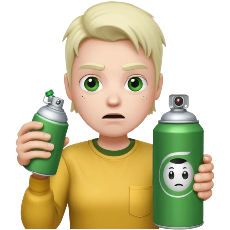 Gojo using a can of raid bug spray looking disgusted emoji