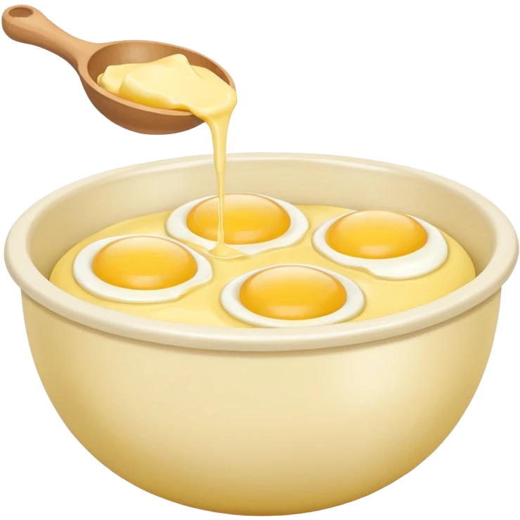 baking preperation with mixing bowl with uncracked eggs and butter emoji