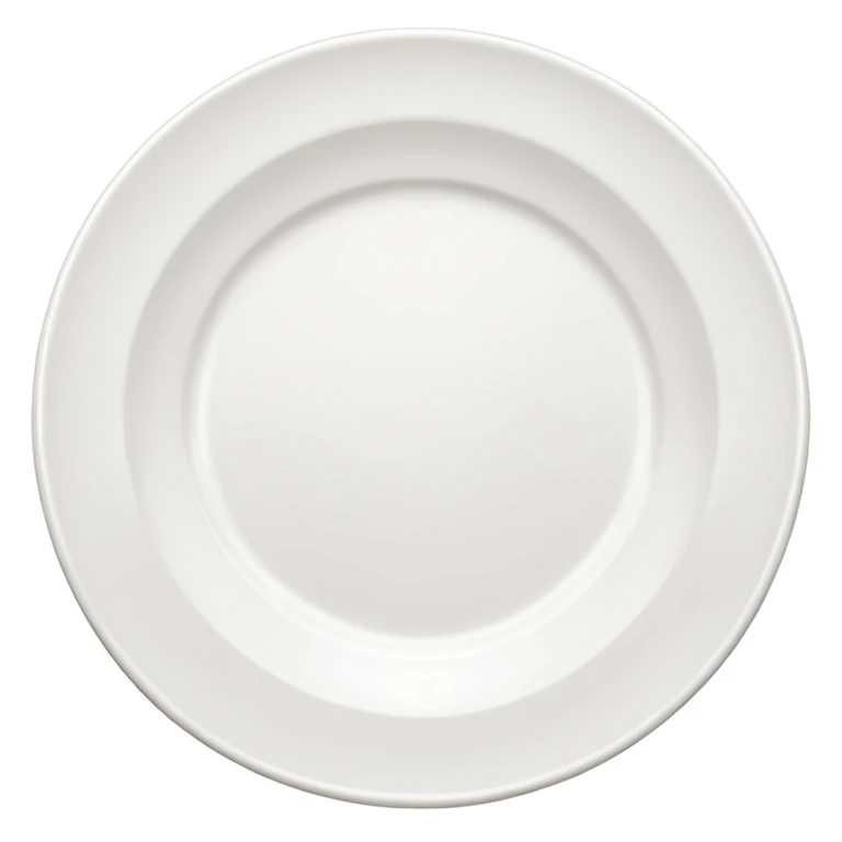 an empty plate, top-down view, simple, white ceramic, no food emoji