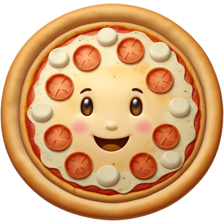 a whole pizza with a cheerful expression emoji