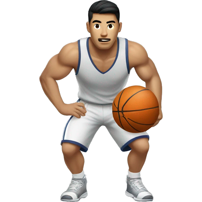 Asian guy playing basketball big muscles emoji