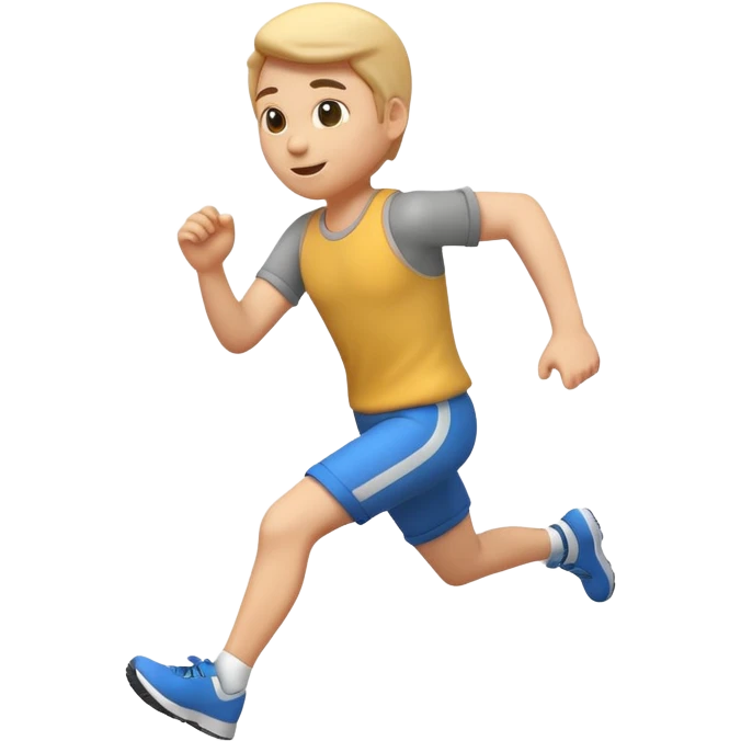 3D emoji style person running, dynamic stride, centered, soft shadow, white background. emoji