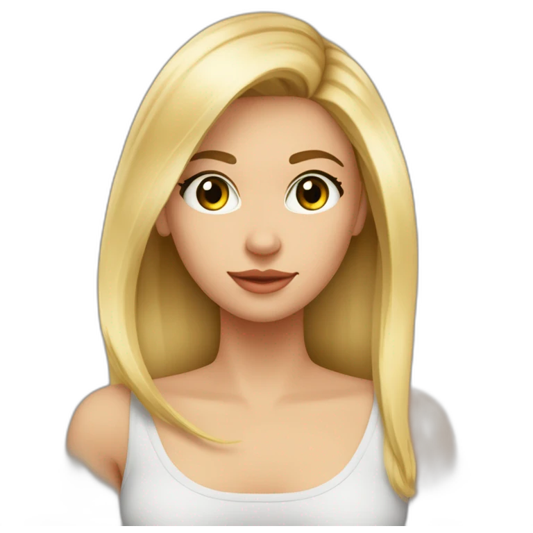 Fille blonde ,cheveux lisses détaché vers l'arrière ,long jusque au millieu du dos et volumineux,teint noir, yeux verts visage un peu carré emoji