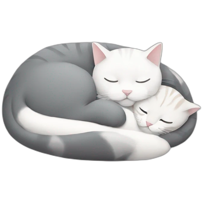 grey and white cat sleeping with other cat emoji