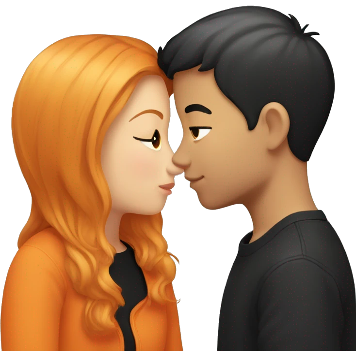 orange haired girl with shoulder lenght hair kissing boy with black short hair  emoji