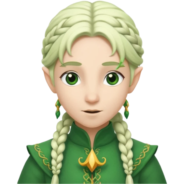 braid hair white elf, green cloth emoji