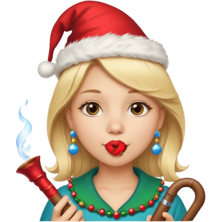 A beautiful girl with blonde hair with a festive pipe in her mouth emoji