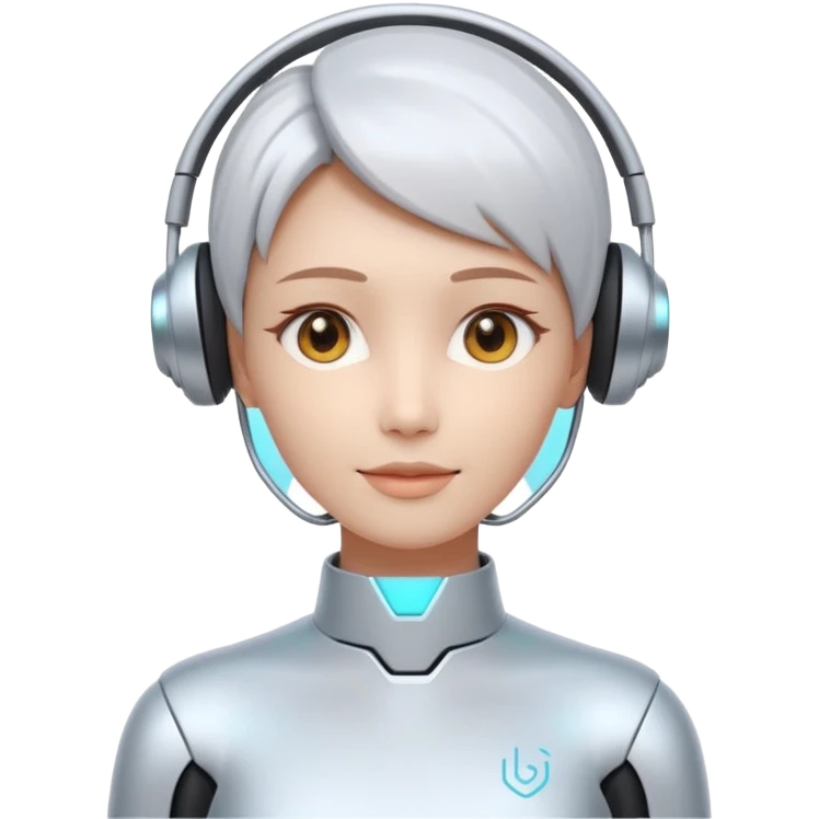 AI Pitch Agent holo-human-like Cyber AI face, warm, calm and friendly. Holographic look.Soft AI face with a listening, welcoming expression, minimal facial lines, calm eyes. Minimalistic presentation screen. emoji