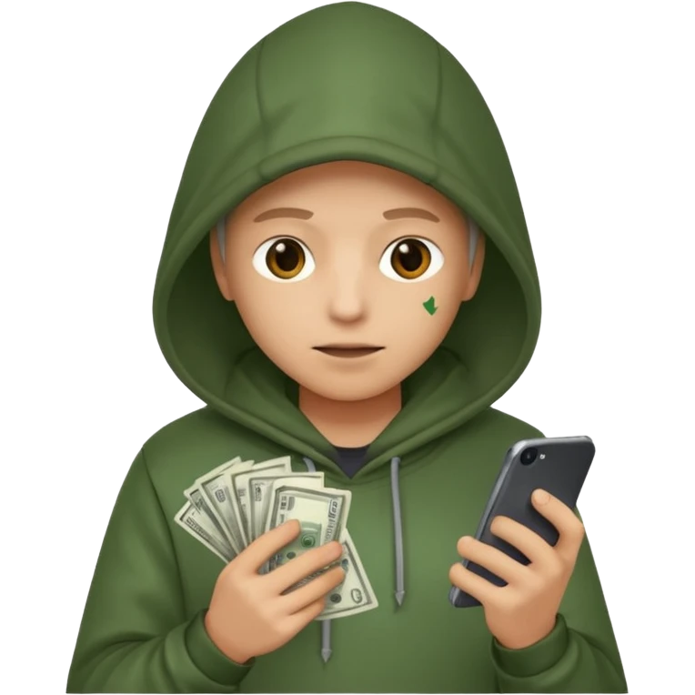 Hooded emoji on their phone making money emoji