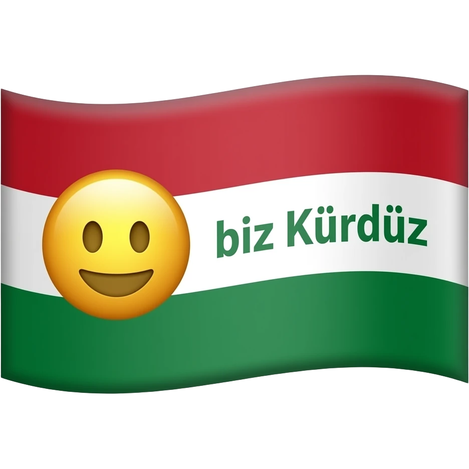 Emojinin büyük olmasını beyaz olan kısımda bayrağın ortasına ufak şekilde biz Kürdüz yazılmasını istiyorum emoji