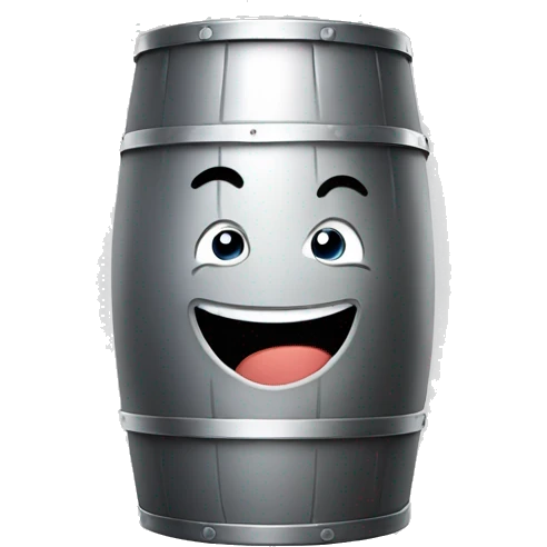 grey beer keg with smiling face emoji