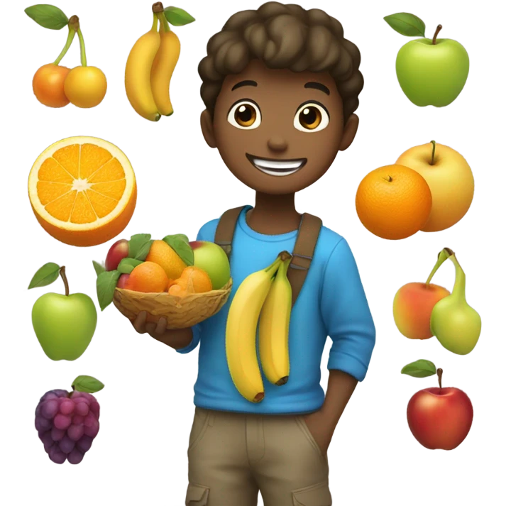 smiling boy with fruit emoji