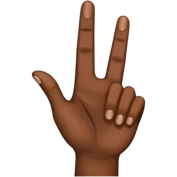 Dark skin tone hand with index middle and thumb fingers out emoji