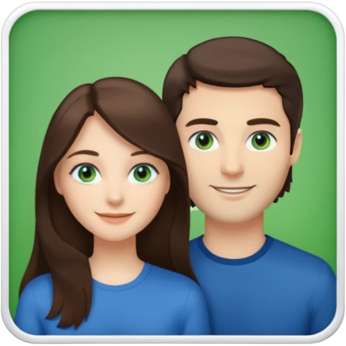 “A Polaroid-style photo of a couple with a heart of a white woman with long brunette hair and blue eyes, and a white man with short brunette hair and green eyes.” emoji