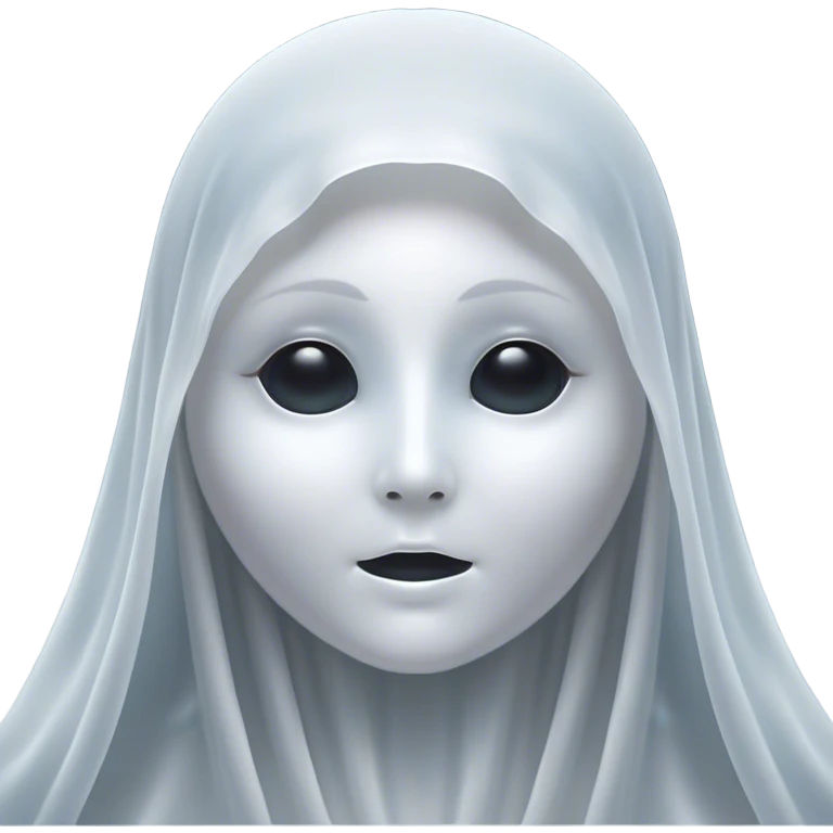 Cinematic Noble Ghost Portrait Emoji, Ethereal and dignified, with a flowing, translucent form in silvery-white hues, wispy and majestic, and a calm, otherworldly expression with deep, thoughtful eyes, simplified yet sophisticated features, highly detailed, glowing with a soft, spectral radiance, high shine, exuding regal mystery and quiet authority, with a soft glowing outline that captures the essence of a ghostly guardian drifting from another realm! emoji