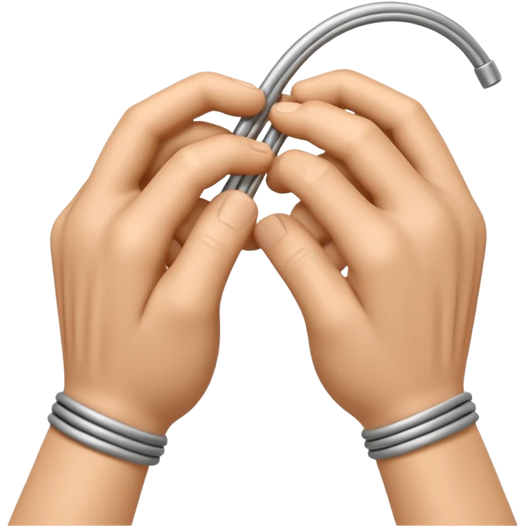 Apple-style 3D emoji showing two cartoon hands bending a thin metal or plastic rod, with small motion lines around the center to show tension and bending force, dynamic and expressive design, no background. emoji