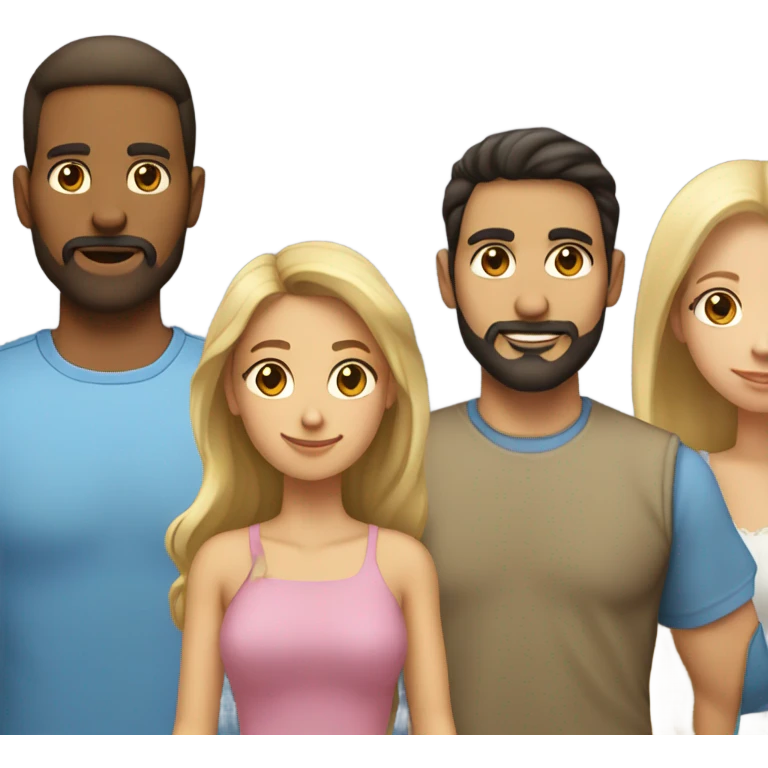 Puerto rican beard short brown hair  with blond long hair woman and brown long hair girl Family  emoji