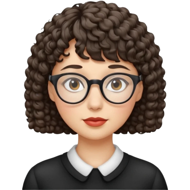 Gótica,cabelo cacheado curto com franja,branca e usa óculos  emoji