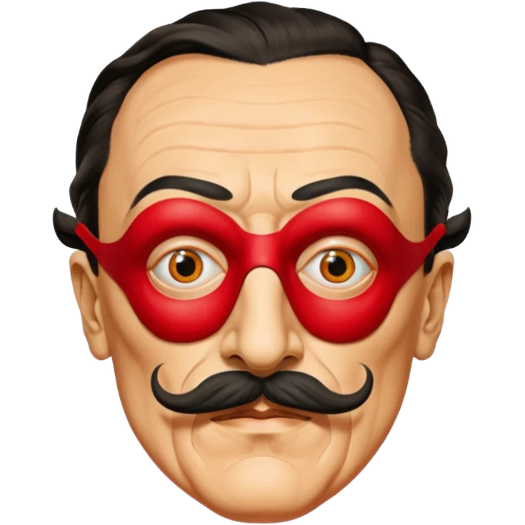 Faites-moi un masque de Salvador Dali d'une manière réaliste, la même série que La Casa de Bapel, et faites-le paraître comme s'il portait du rouge emoji