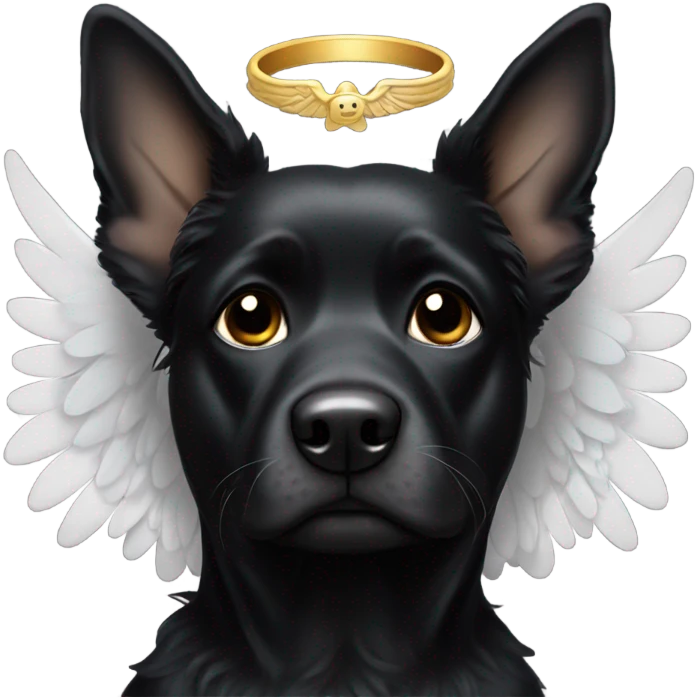 Black dog and white with halo and angel wings emoji