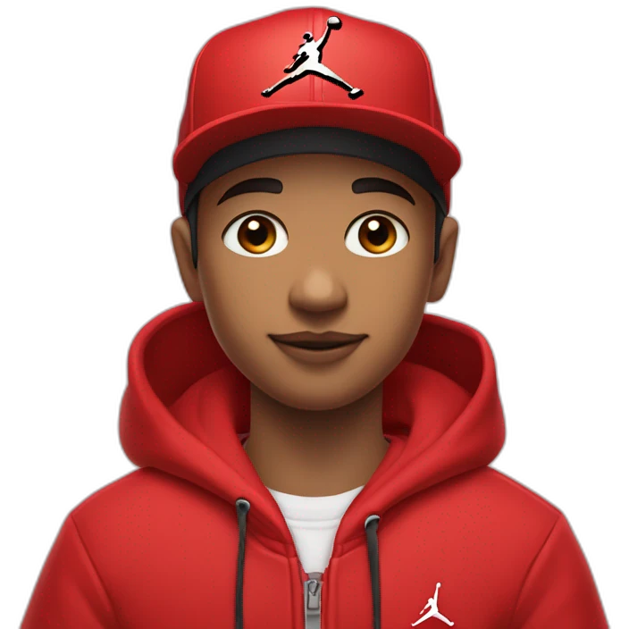 Morocho boy in red attire with a red Nike cap red and Jordan Retro 4 red🌟. emoji