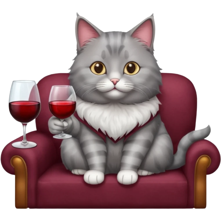 gray Cat sitting On A Couch With Wine emoji