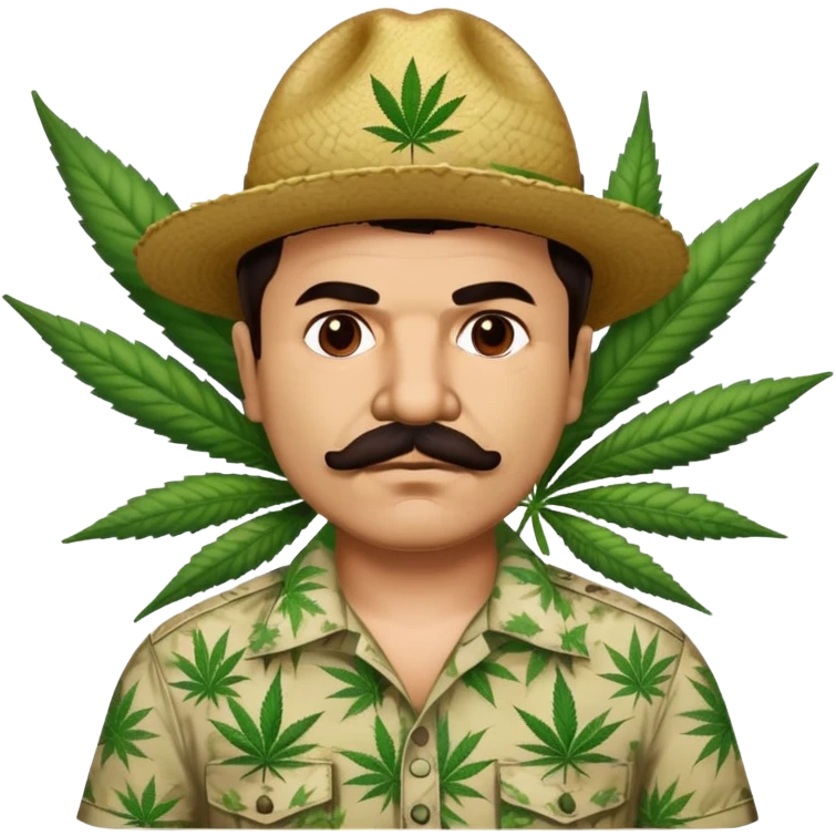 Mexican drug lord El Chapo with mustache and cannabis leaf patterned shirt emoji
