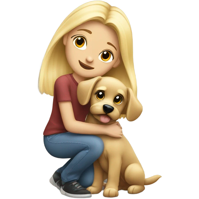blonde girl hugs his dog yorkshire terier emoji