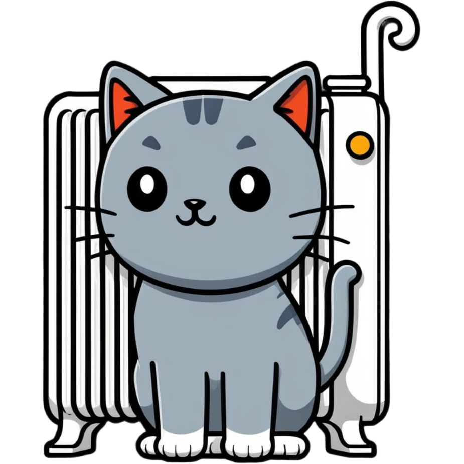 Странный кот смотрит на батарею emoji