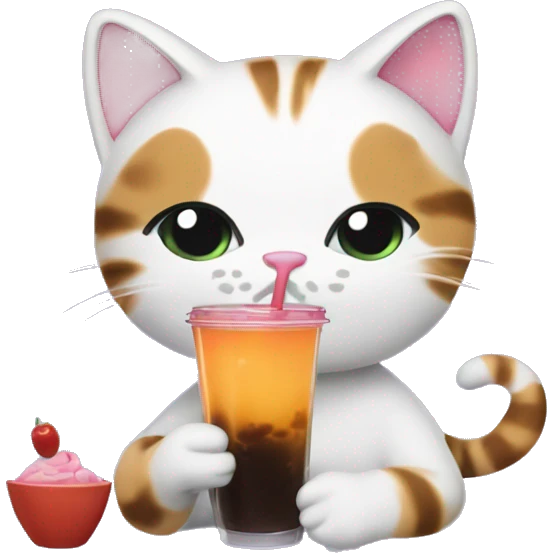 cat drinking a boba tea while scrolling on tiktok emoji