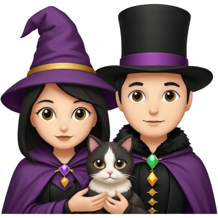 magician couple and their pet cat emoji
