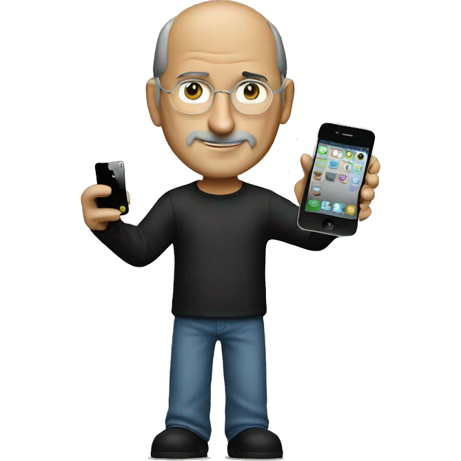 create a steve jobs holding an iphone 4. emoji