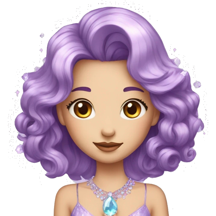 Gorgeous pastel Lady with magical purple-shiny-hair with crystals in hair and with necklace aesthetic emoji