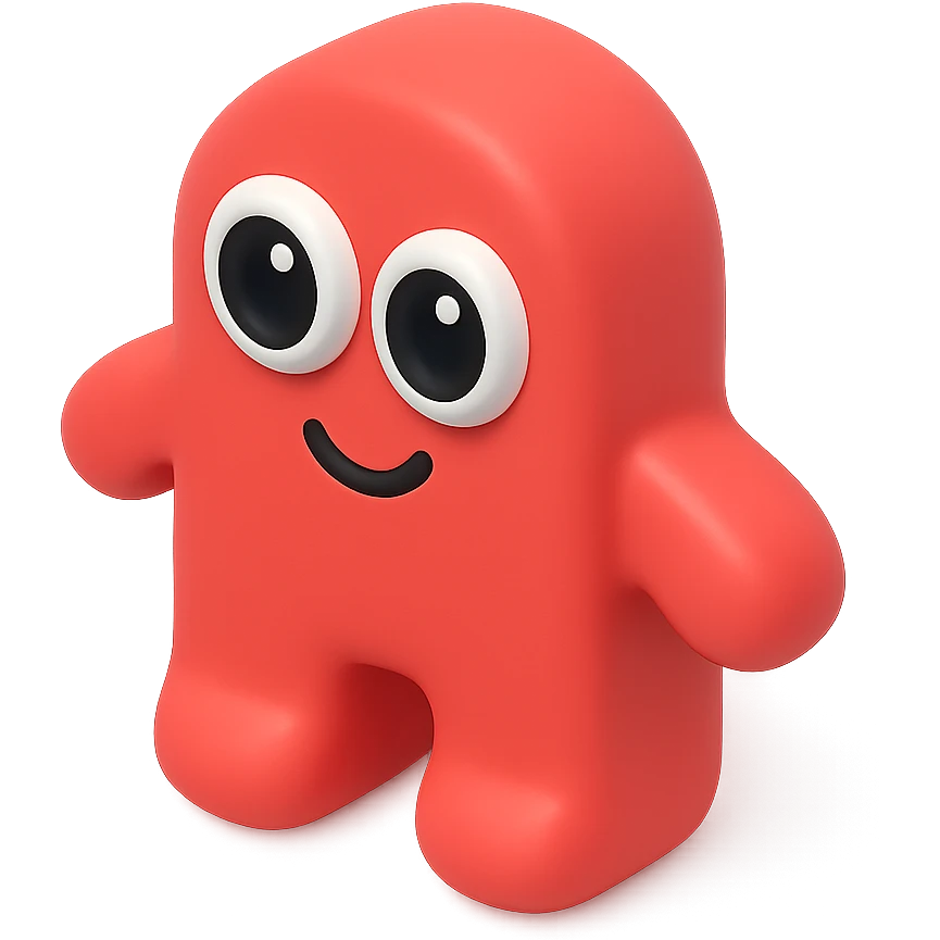 red cartoon figure with black eyes and white pupils, playful style emoji