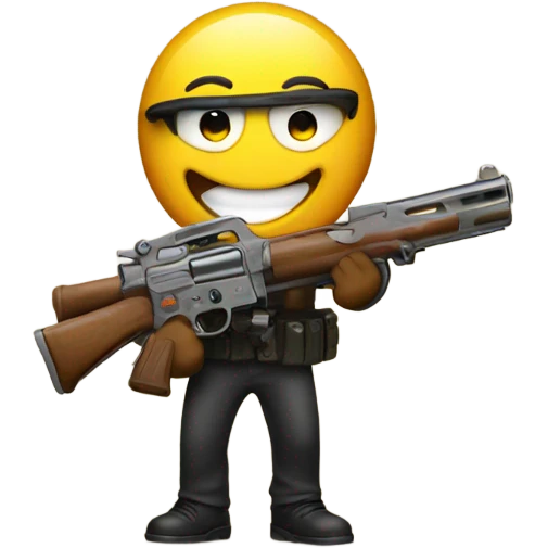 Happy face emoji holding toy gun emoji