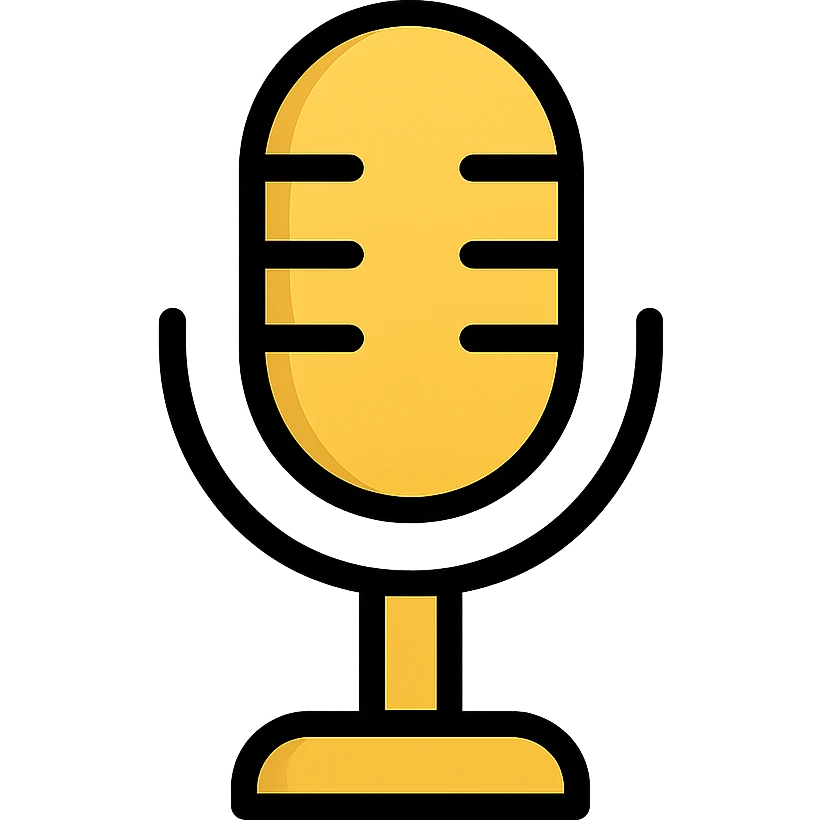 golden microphone modern icon style, simple, bold, easily recognizable, metallic gold color, clean lines, minimal details, suitable for app or logo use emoji