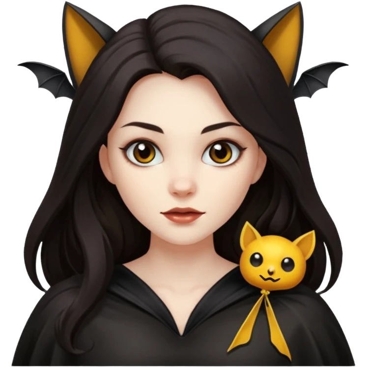 woman with long dark hair and a flying bat nearby emoji