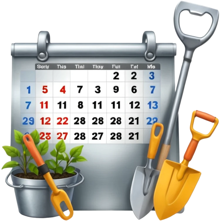 calendar icon with garden tools near. Transparent background emoji
