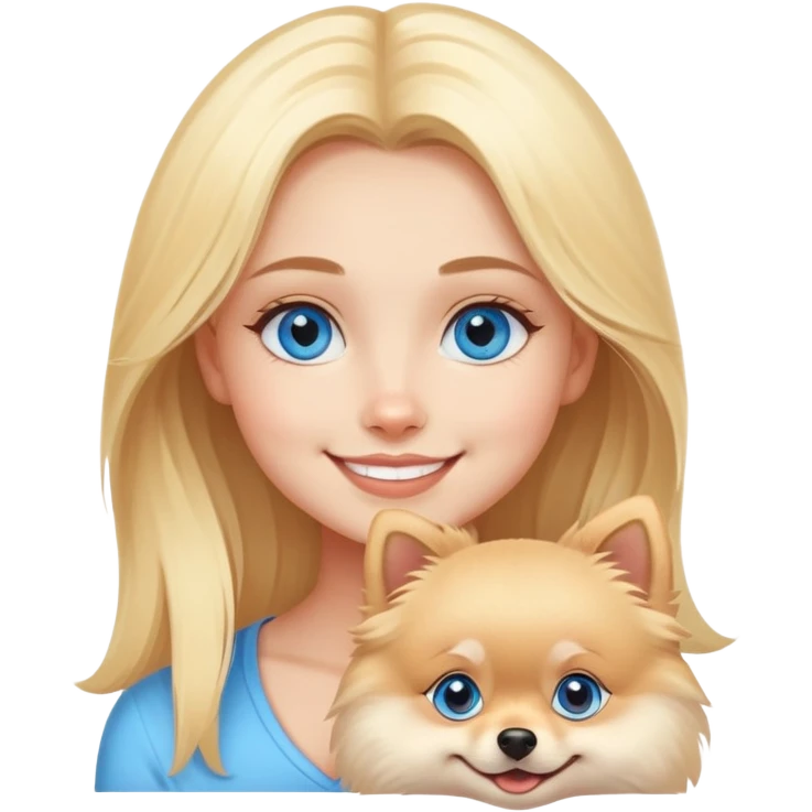 smiling girl with blue eyes with a pomeranian blonde emoji