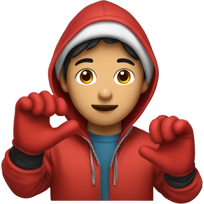 Asian Boy wearing red gloves on hands and a hoodie emoji
