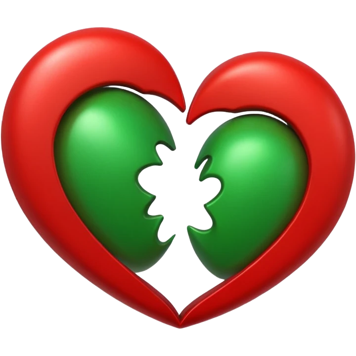 two hearts orbiting around each other. one is red, the other is green emoji