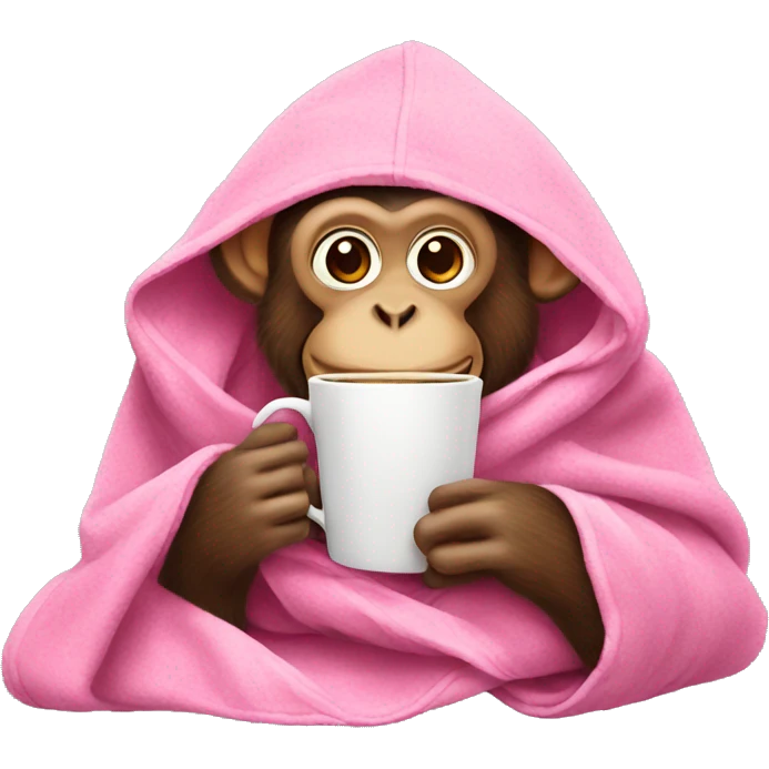 Monkey wrapped in a pink blanket drinking coffee emoji
