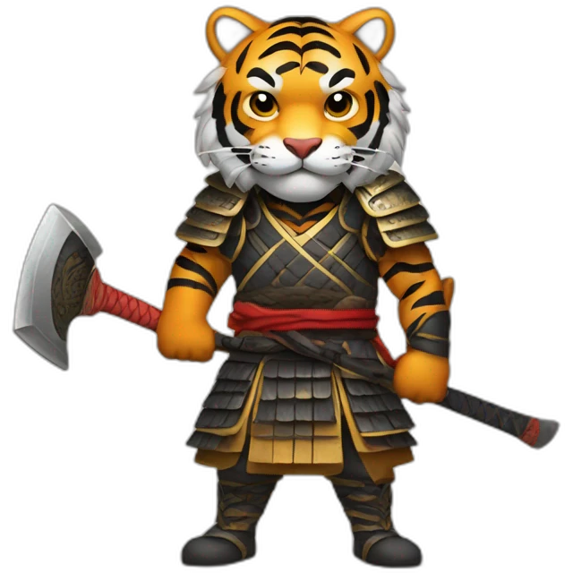 Tiger samurai holding axe emoji
