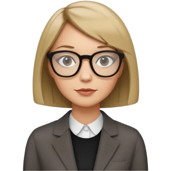 woman dark blonde petite bob haircut wears dark squarish glasses, classic clothes emoji
