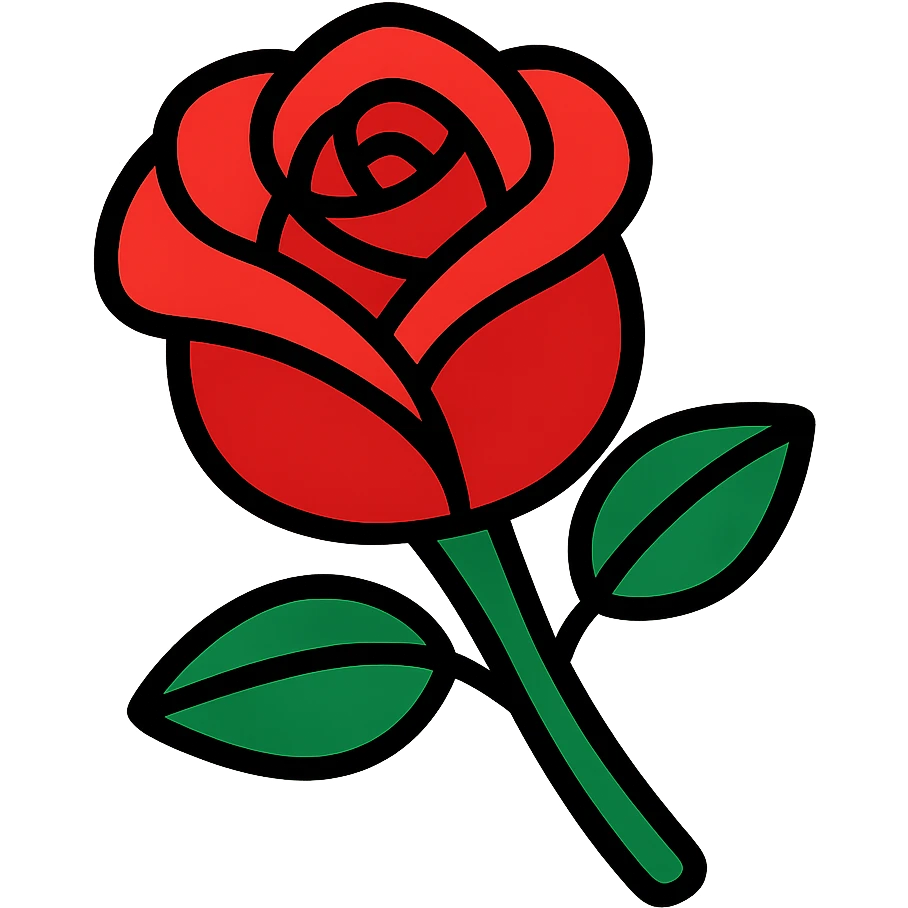 flat toon style rose with bold colors, no background emoji