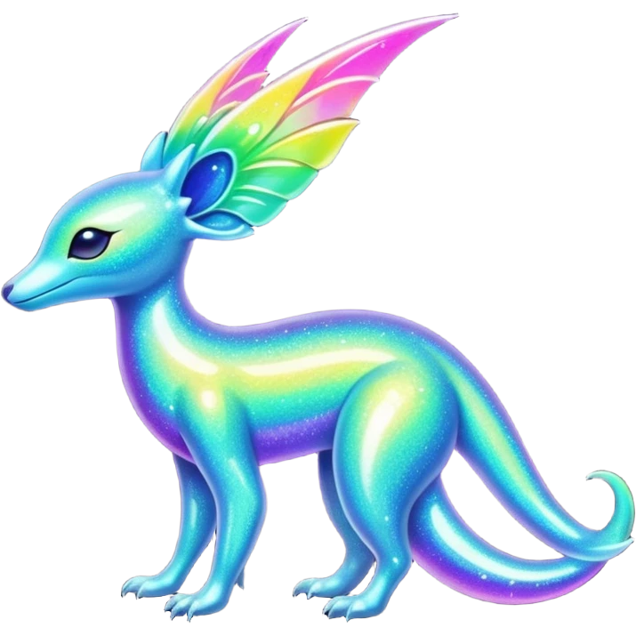 Shiny Exotic Futuristic Tropical Colorful Neon-colored Glittery Ethereal Sparkly Amaura-Aurorus-Fakémon-hybrid-creature (full body)  emoji