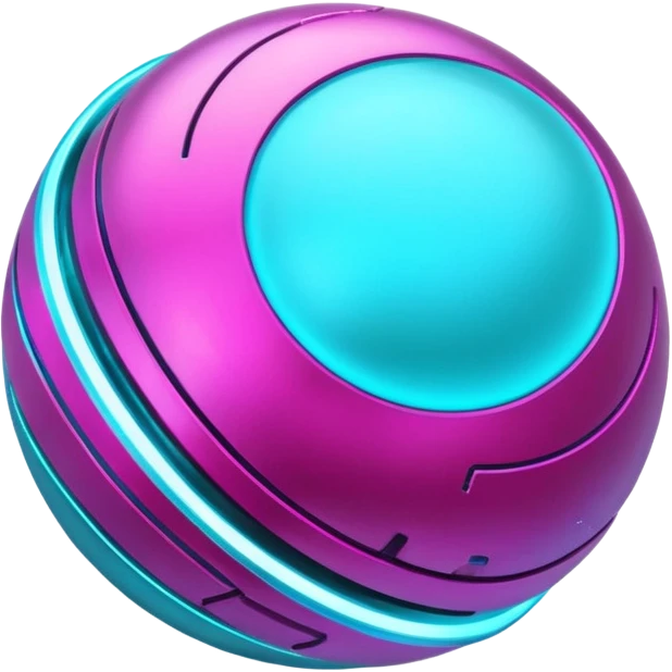 Futuristic Silvery cyber planet with glowing cyan and magentea emoji