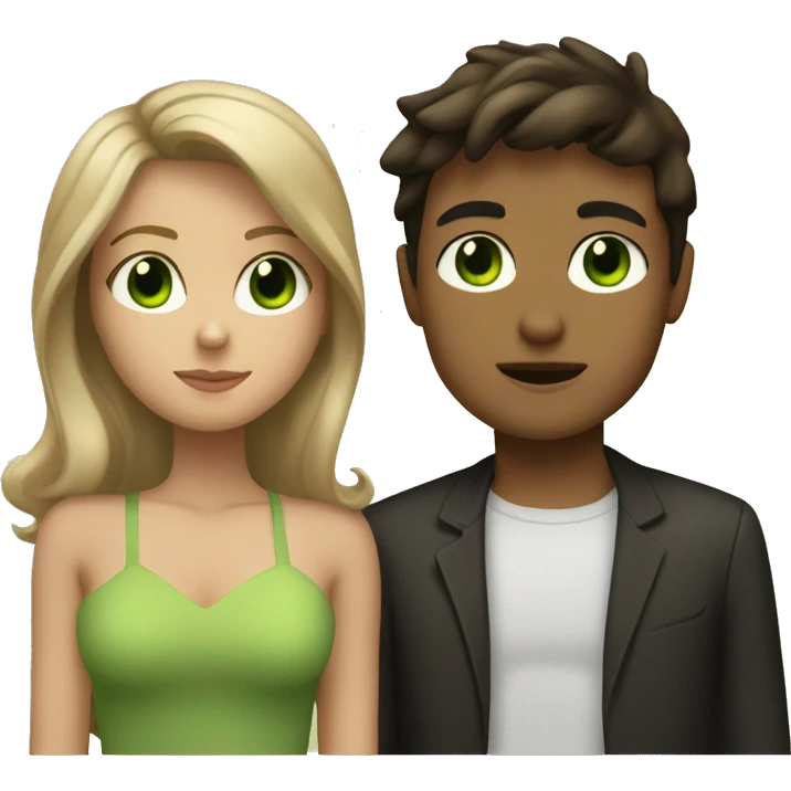 Tan brunette girl with green eyes kissing dirty blonde boy emoji