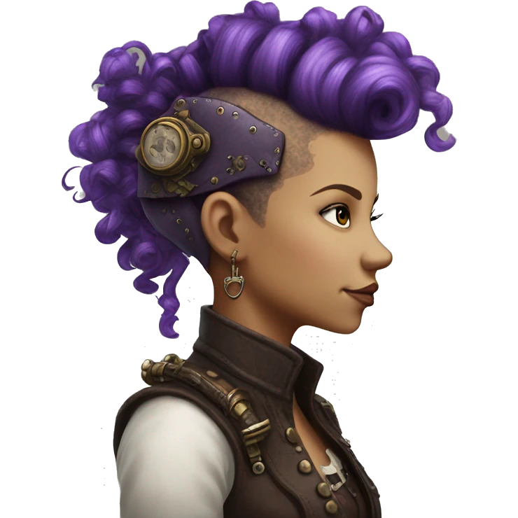 Photorealistic steampunk profile short mohawk purple  curl Caucasia girl emoji