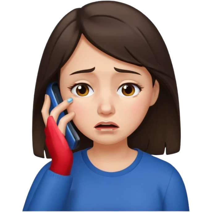 generate a brunette girl crying while taljking on a mobile phone emoji